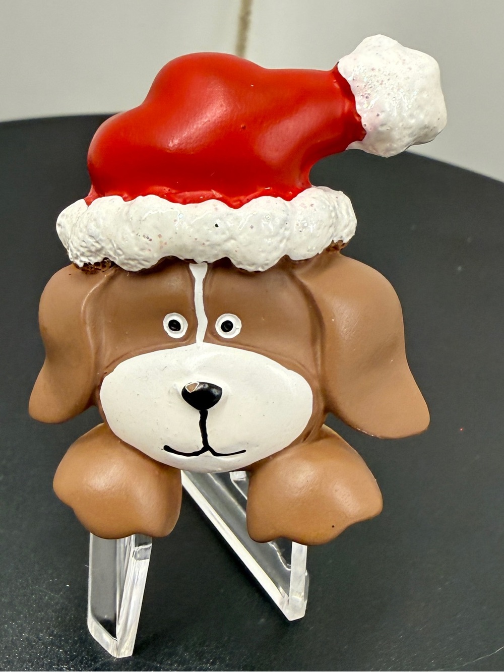 Christmas Dog Brooch Santa Hat Whimsical Brown Puppy Holiday Pin